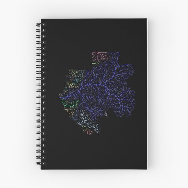 Item preview, Gabon River Basin Map in Rainbow Colours with Black Background designed and sold by GrasshopperGeo.