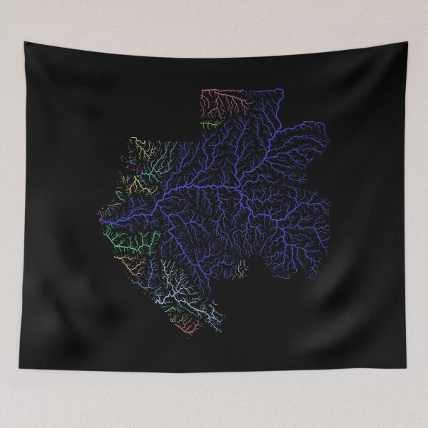 Item preview, Gabon River Basin Map in Rainbow Colours with Black Background designed and sold by GrasshopperGeo.