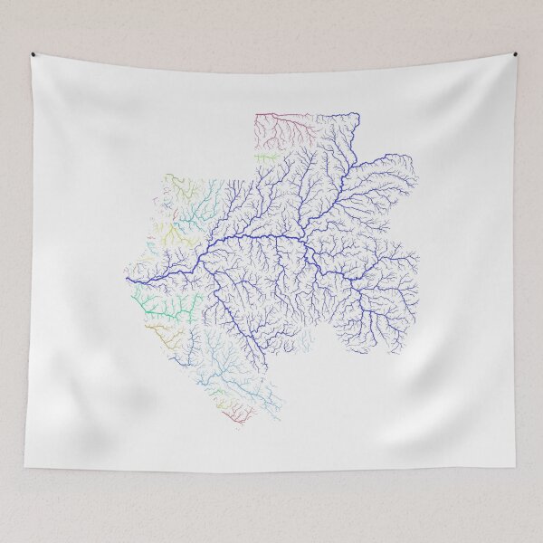 Item preview, Gabon River Basin Map in Rainbow Colours with White Background designed and sold by GrasshopperGeo.