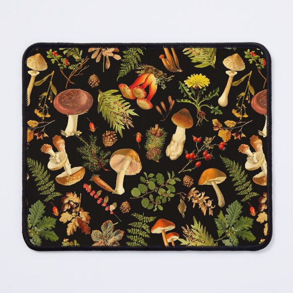 Item preview, Vintage toxic mushrooms midnight forest pattern on black Botanical Night Garden Nightgarden designed and sold by UtArt.
