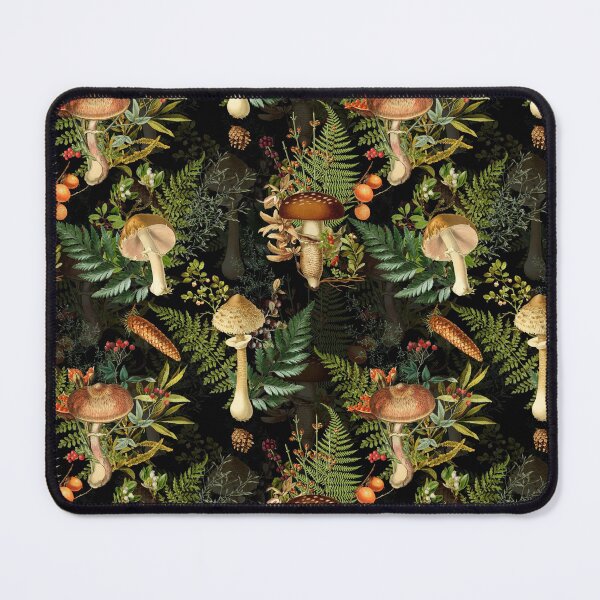 Item preview, Vintage toxic midnight mushrooms forest Botanical Night Garden pattern on black Nightgarden designed and sold by UtArt.