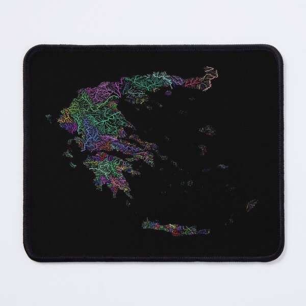 Item preview, Greece River Basin Map in Rainbow Colours with Black Background designed and sold by GrasshopperGeo.