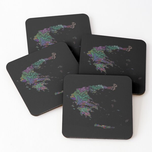 Item preview, Greece River Basin Map in Rainbow Colours with Black Background designed and sold by GrasshopperGeo.