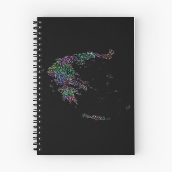 Item preview, Greece River Basin Map in Rainbow Colours with Black Background designed and sold by GrasshopperGeo.