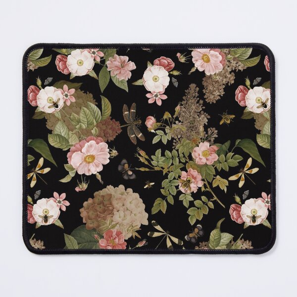 Item preview, UtART - Vintage Roses Spring Flower And Early Insects Pattern - Sepia Black Botanical Night Garden Nightgarden designed and sold by UtArt.