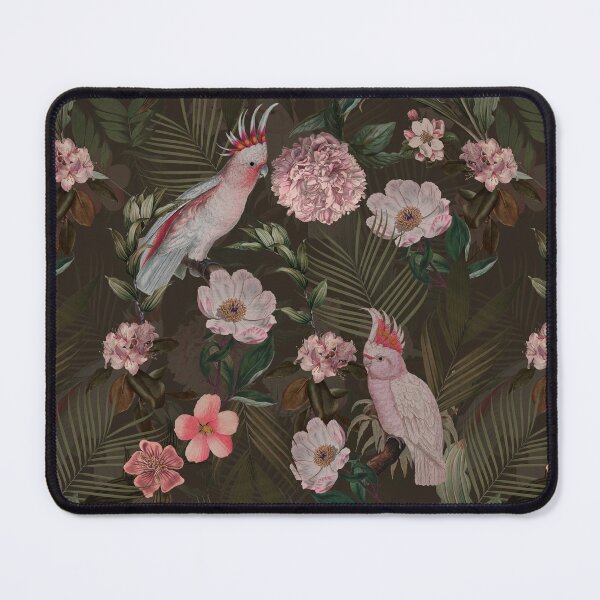 Item preview, Vintage pink cockatoo with tropical flowers jungle Botanical Night Garden Nightgarden designed and sold by UtArt.