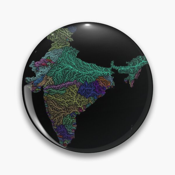 Item preview, India River Basin Map in Rainbow Colours with Black Background designed and sold by GrasshopperGeo.
