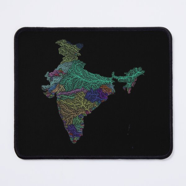 Item preview, India River Basin Map in Rainbow Colours with Black Background designed and sold by GrasshopperGeo.