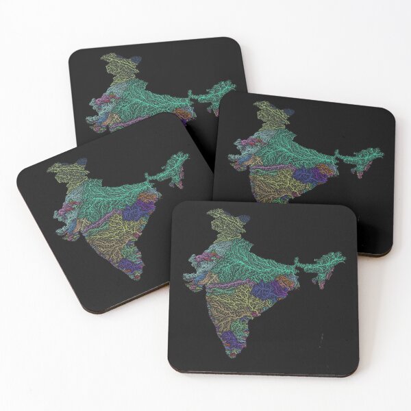 Item preview, India River Basin Map in Rainbow Colours with Black Background designed and sold by GrasshopperGeo.
