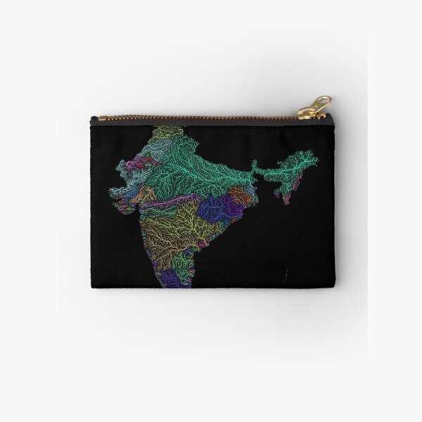Item preview, India River Basin Map in Rainbow Colours with Black Background designed and sold by GrasshopperGeo.