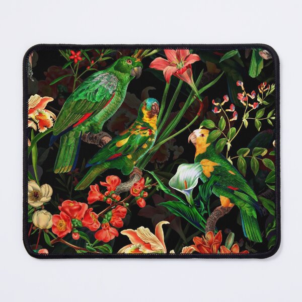 Item preview, Pierre Joseph Redoute tropical vintage jungle flowers and parrots nostalgic mystic Botanical Night Garden pattern Nightgarden designed and sold by UtArt.