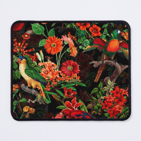 Item preview, Pierre Joseph Redoute tropical vintage flowers and parrots nostalgic Botanical Night Garden mystic pattern Nightgarden designed and sold by UtArt.