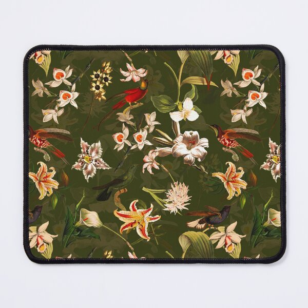 Item preview, Pierre Joseph Redoute vintage flowers and hummingbirds nostalgic seamless safari green Botanical Night Garden Nightgarden designed and sold by UtArt.