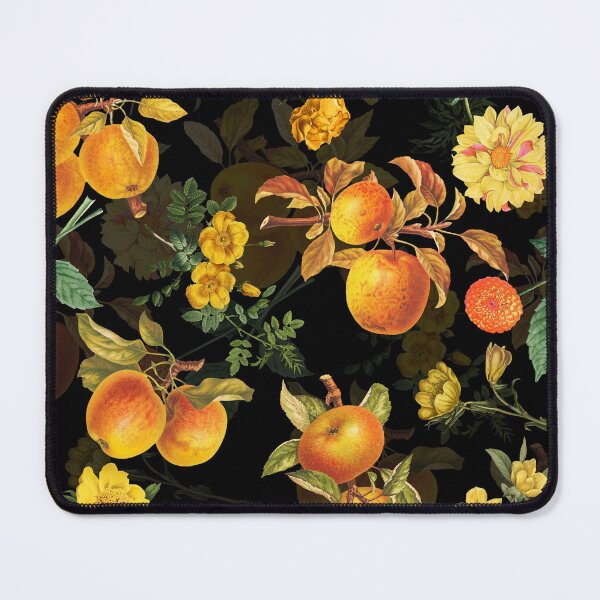 Item preview, Vintage Flowers and Golden Apples Botanical Night Garden on black Nightgarden designed and sold by UtArt.