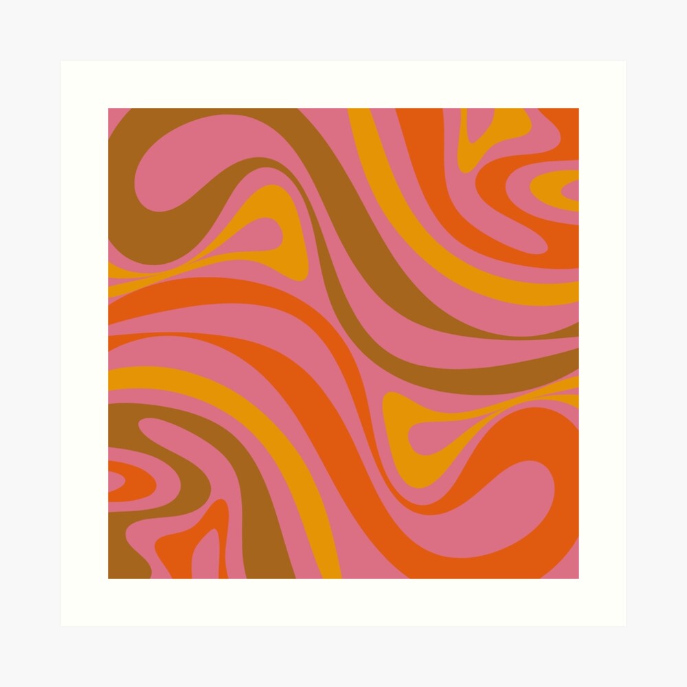 New Groove Retro Swirl Abstract Thulian Pink Orange Mustard