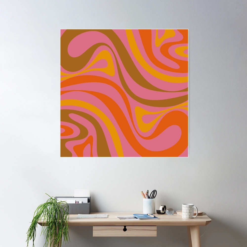 New Groove Retro Swirl Abstract Thulian Pink Orange Mustard Khaki