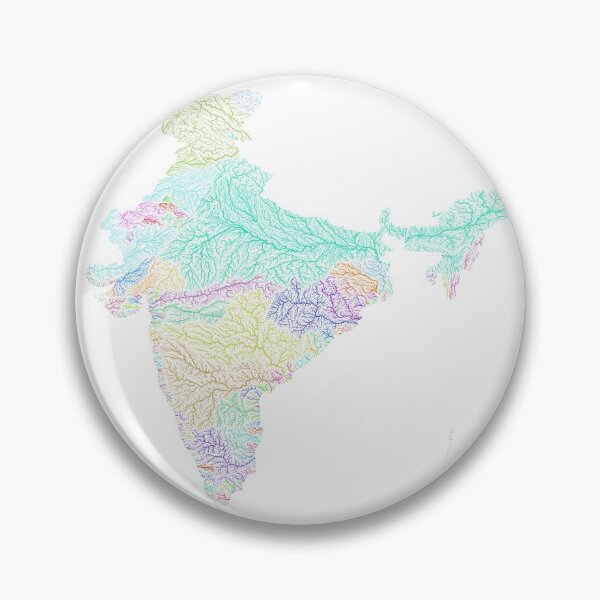 Item preview, India River Basin Map in Rainbow Colours with White Background designed and sold by GrasshopperGeo.