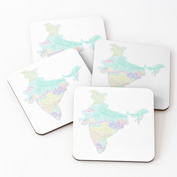 Item preview, India River Basin Map in Rainbow Colours with White Background designed and sold by GrasshopperGeo.