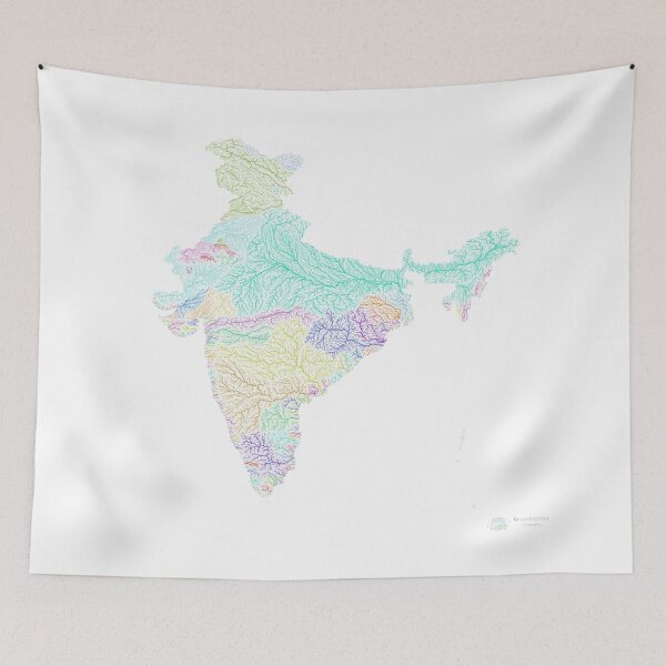 Item preview, India River Basin Map in Rainbow Colours with White Background designed and sold by GrasshopperGeo.