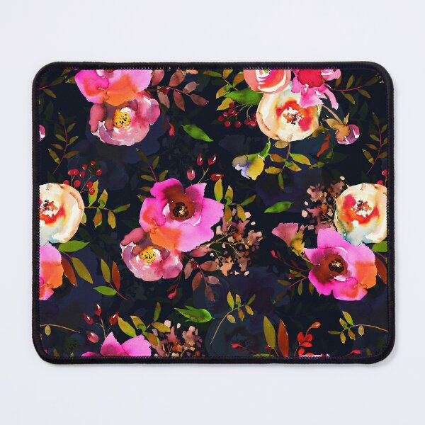 Item preview, Lovely pink hand drawn watercolor florals pattern on dark blue - double layer designed and sold by UtArt.