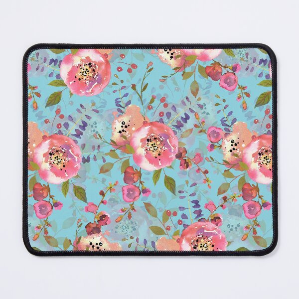 Item preview, Lovely pink hand drawn watercolor florals pattern on teal - double layer designed and sold by UtArt.