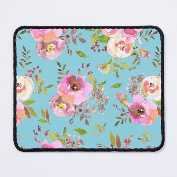 Item preview, Lovely pink hand drawn watercolor florals pattern on teal - single layer designed and sold by UtArt.