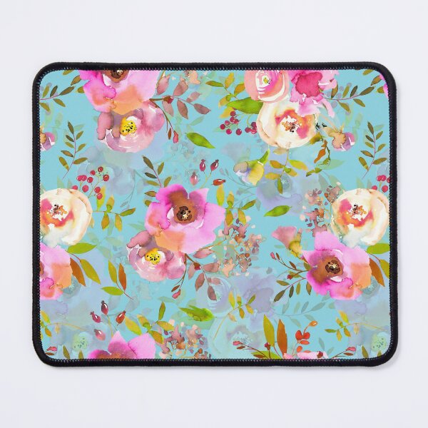 Item preview, Lovely pink hand drawn watercolor florals pattern on teal - double layer designed and sold by UtArt.