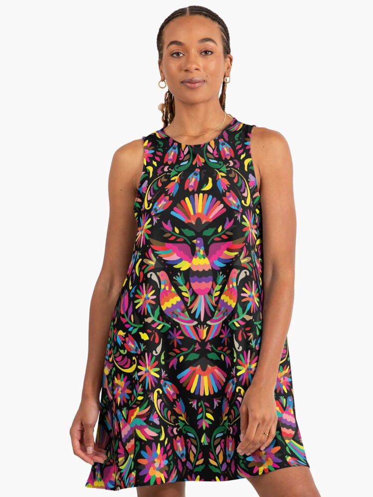 otomi embroidered dress Black & White crepe Midi Dress with Asymmetric ruffle detail main image 0