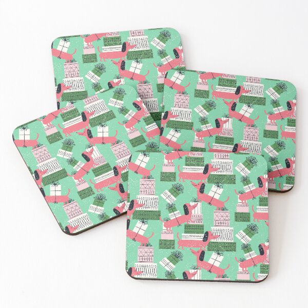 Item preview, Gift Giving Dachshunds ~ on jadite green designed and sold by RetroRudolphs.