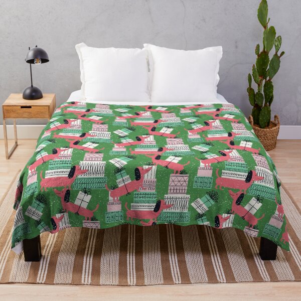 Item preview, Gift Giving Dachshunds ~ on medium green designed and sold by RetroRudolphs.