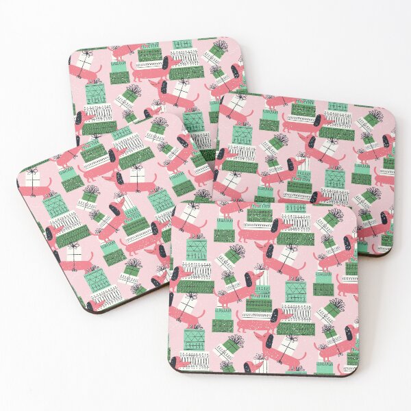 Item preview, Gift Giving Dachshunds ~ on pink designed and sold by RetroRudolphs.