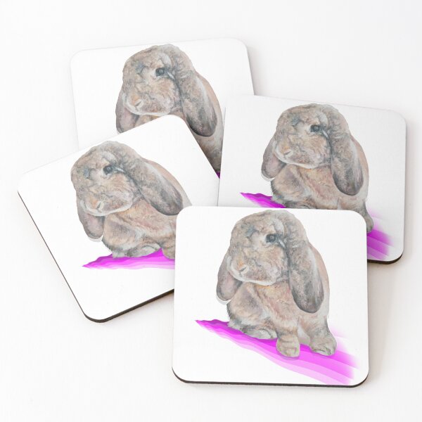 Item preview, Stunning French lop bunny painting on a digital pink rainbow wave designed and sold by Studio Fluffle.