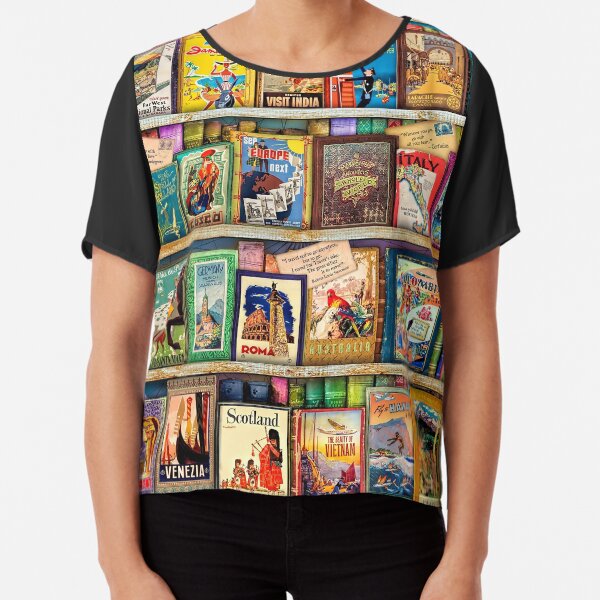 Travel Guide Book Shelf Chiffon Top