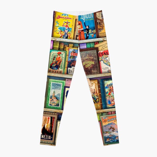 Travel Guide Book Shelf Leggings