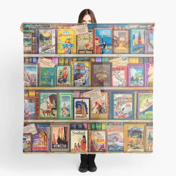 Travel Guide Book Shelf Scarf