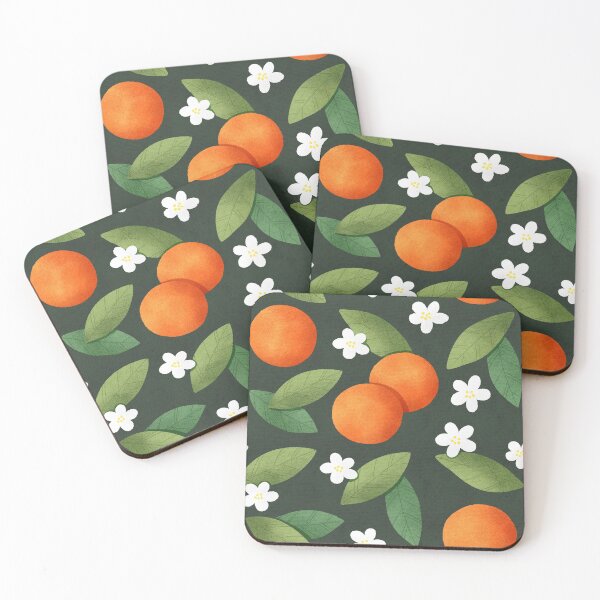 Item preview, Cute oranges pattern with white flowers and green leaves.  designed and sold by helga-wigandt.