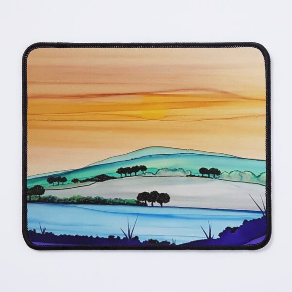 Item preview, Multicolor dream landscape - lake between the hills - alcohol ink designed and sold by ApArtPaintings.
