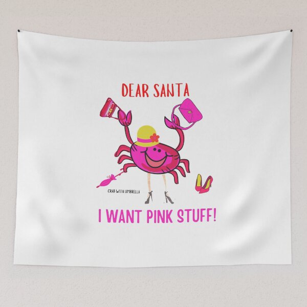 Item preview,  CUTE FUNNY CARTOON FUCHSIA  RED PINK “CRAB WITH UMBRELLA” CHRISTMAS/I WANT PINK STUFF! designed and sold by EllieMonroe.