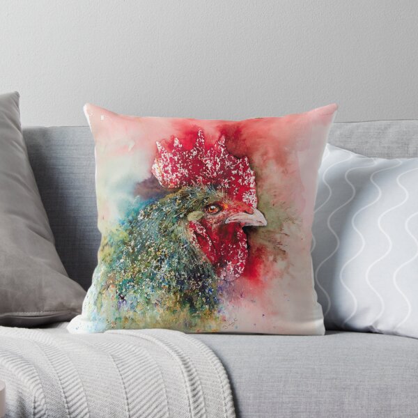 'Speckledy Hen' in acrylic inks and Brusho  Throw Pillow