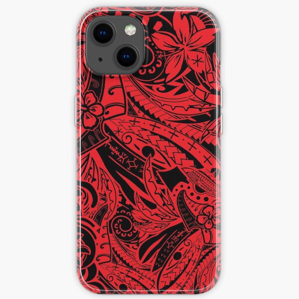 Polynesian Tribal Lava Red Leaf And Floral Print iPhone Soft Case
