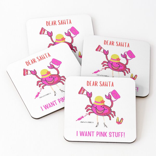 Item preview,  CUTE FUNNY CARTOON FUCHSIA  RED PINK DEAR SANTA “CRAB WITH UMBRELLA” (IWANT PINK STUFF) designed and sold by EllieMonroe.