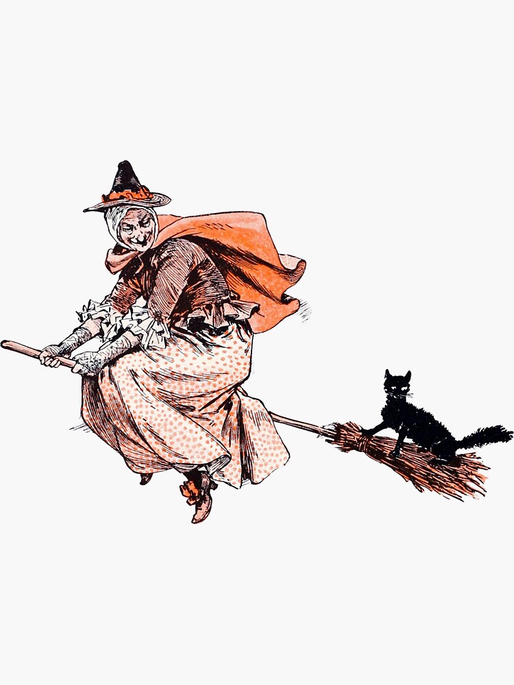 “Vintage Witch on Broom” Sticker for Sale by NotDeerMag | Redbubble