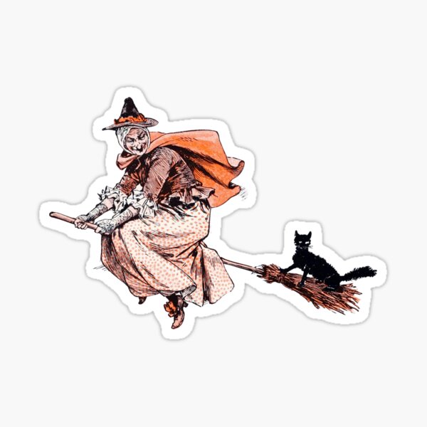Vintage Witch on Broom Sticker