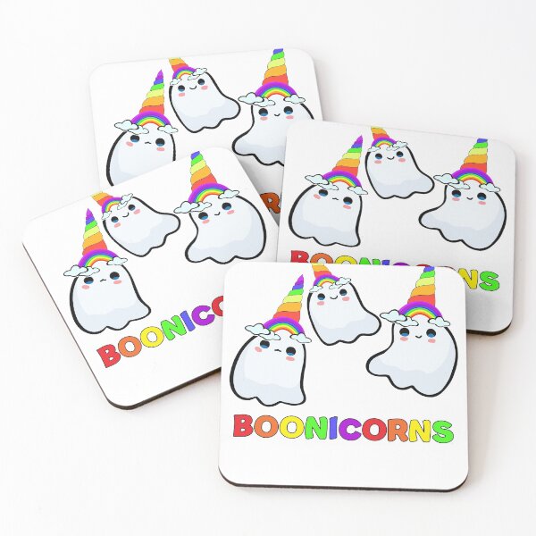 Item preview, BOONICORNS cute kawaii rainbow unicorn Halloween ghosts trio designed and sold by Rabbitti.