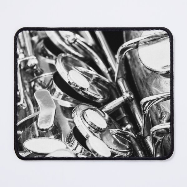 Item preview, Vintage Saxophone Close Up Keys Black and White designed and sold by Andreea Eva Herczegh.