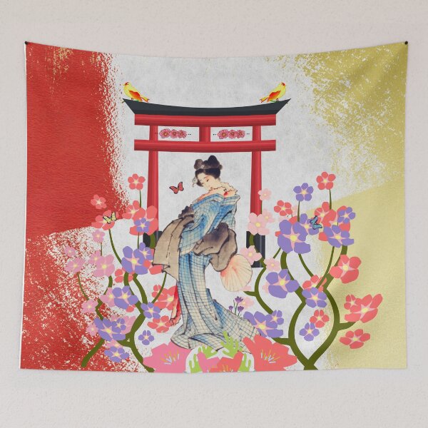 Item preview, Japanese Geisha Girl In Blue Kimono designed and sold by whitedove457.