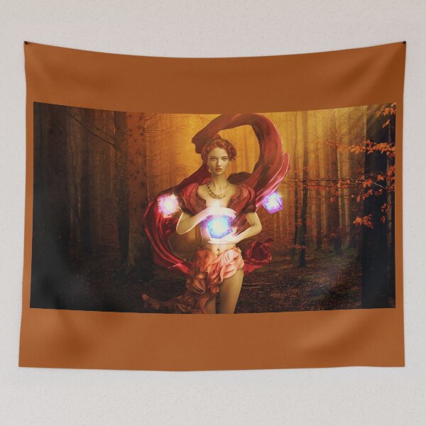 Item preview, Sorceress practicing magic in the fantasy forest designed and sold by brendanre.