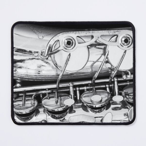 Item preview, Vintage Jazz Saxophone Horizontal Close Up Black and White designed and sold by Andreea Eva Herczegh.