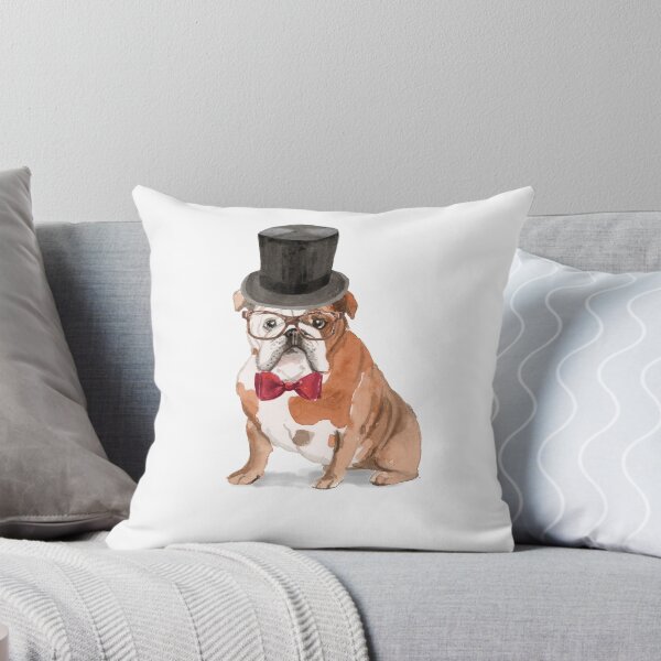 Aperçu de l'œuvre Bouledogue anglais vintage en chapeau haut de forme, lunettes et noeud papillon créée et vendue par beastieboutique.