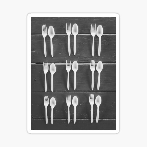 Item preview, forks and spoons with wood background in black and white designed and sold by Mrvell.